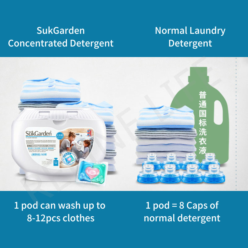 (50 Pods) SukGarden 3-in-1 Plant Based Concentrated Anti Bacterial & Anti Dust Mite Laundry Pod