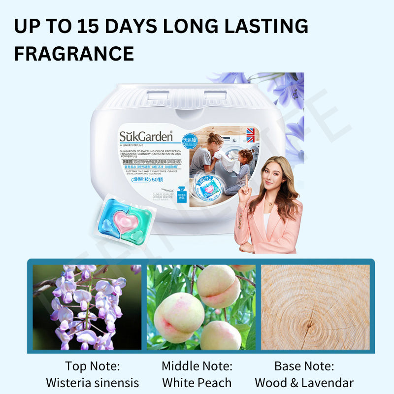 (50 Pods) SukGarden 3-in-1 Plant Based Concentrated Anti Bacterial & Anti Dust Mite Laundry Pod