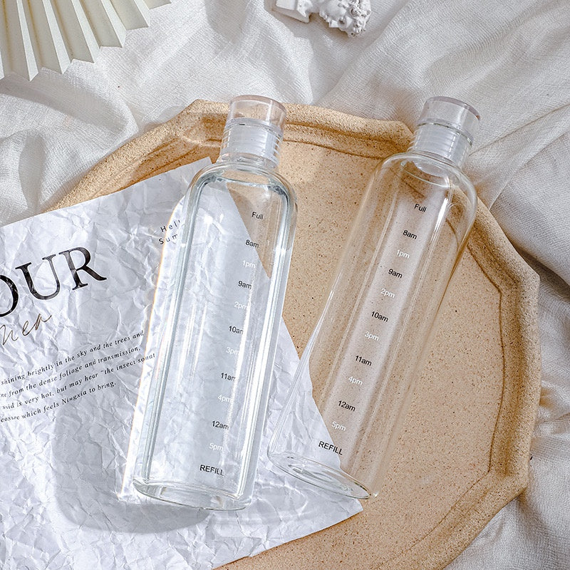 Time Marking Glass Water Bottle / Ins Style Modern Glass Bottle