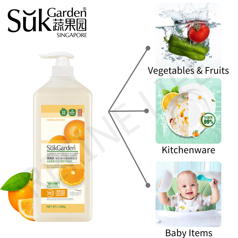 SukGarden Plant Based Fruit and Vegetable Tableware Food Grade Detergent Dishwashing Liquid - 2X1280ML