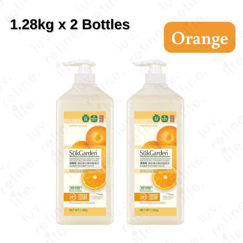 SukGarden Plant Based Fruit and Vegetable Tableware Food Grade Detergent Dishwashing Liquid - 2X1280ML
