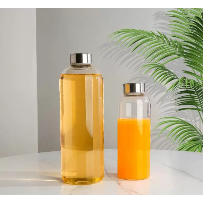 Borosilicate Glass Water Bottle with Stainless Steel Leakproof Cap – 420ml/550ml/750ml/1000ml