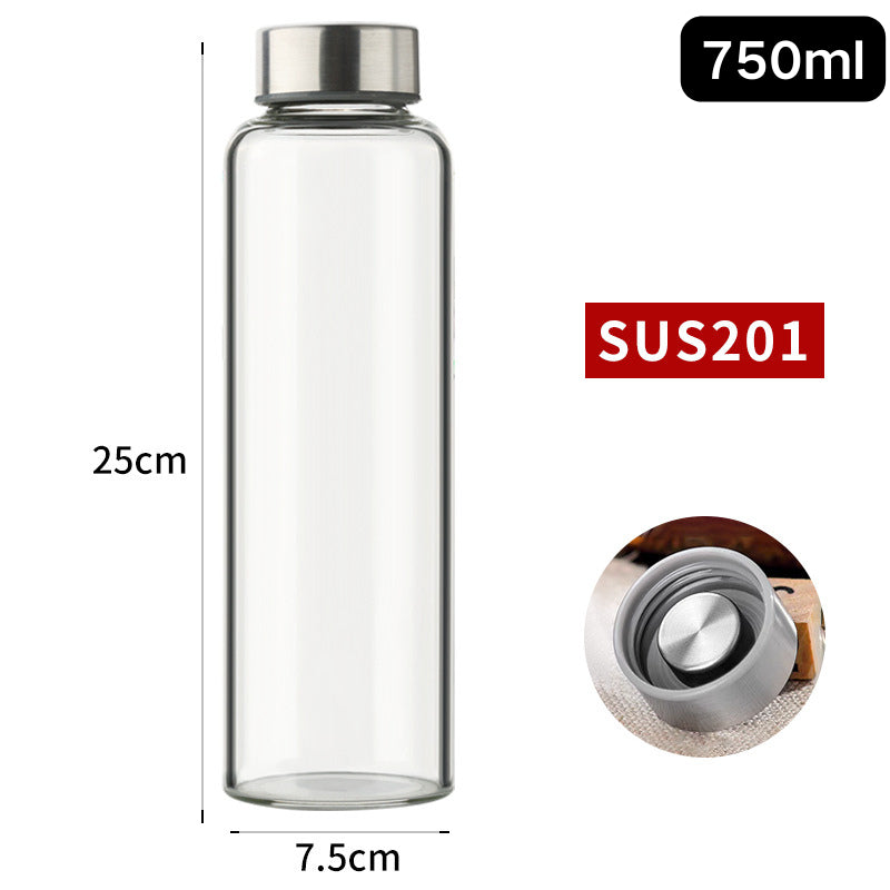 Borosilicate Glass Water Bottle with Stainless Steel Leakproof Cap – 420ml/550ml/750ml/1000ml