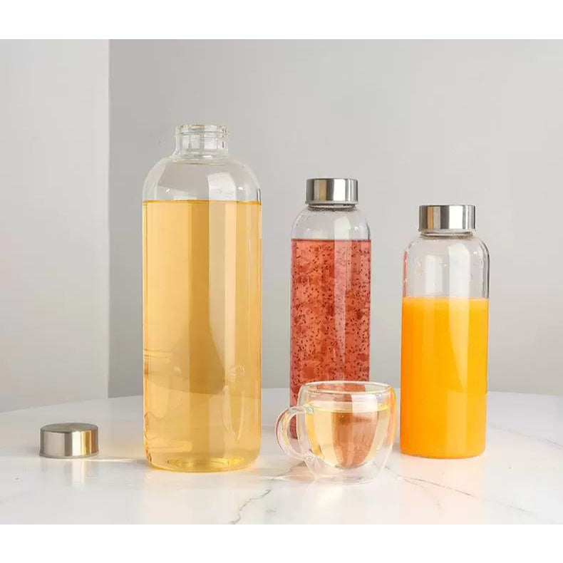 Borosilicate Glass Water Bottle with Stainless Steel Leakproof Cap – 420ml/550ml/750ml/1000ml