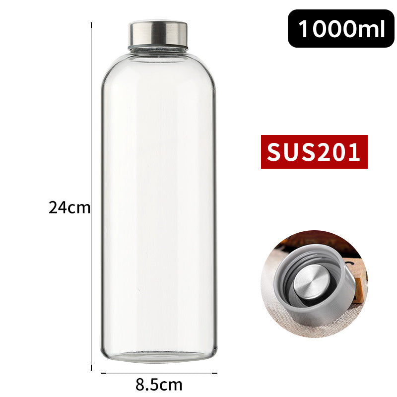 Borosilicate Glass Water Bottle with Stainless Steel Leakproof Cap – 420ml/550ml/750ml/1000ml