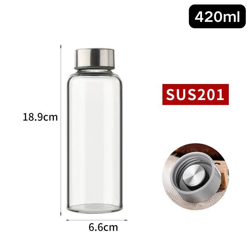 Borosilicate Glass Water Bottle with Stainless Steel Leakproof Cap – 420ml/550ml/750ml/1000ml